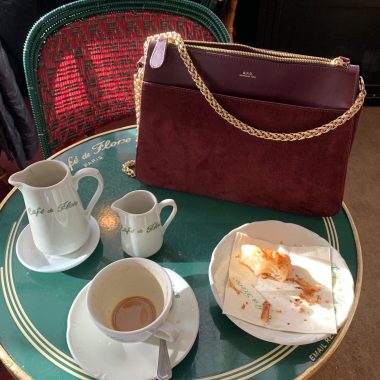 APC Ella Bag Bordeaux at Café de Flore, Paris, France