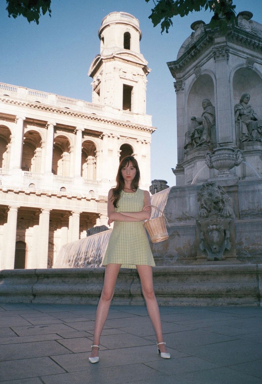 French Girl Daily - Camée Leone Vintage Green Gingham Dress in Saint-Germain-des-Près, Paris, France