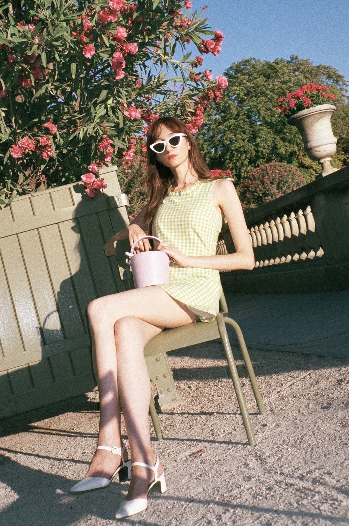 Camée Leone Vintage Green Gingham Dress in Saint-Germain-des-Près, Paris, France