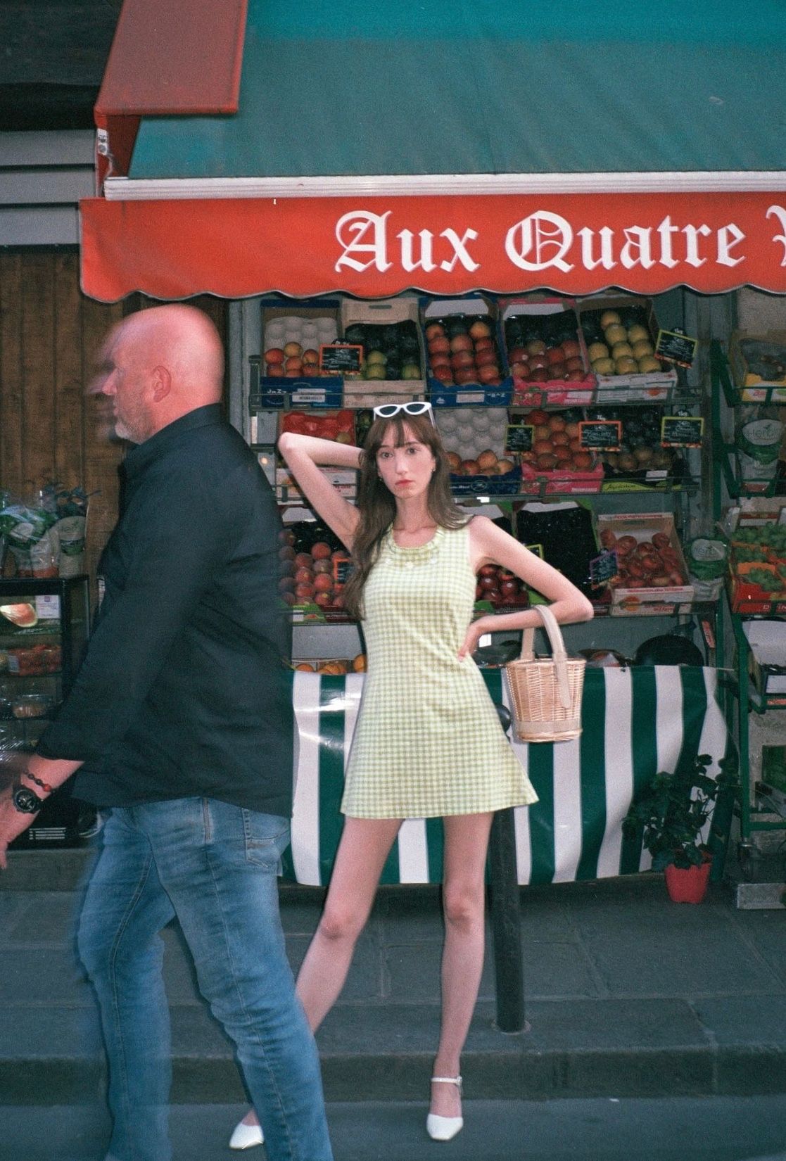 Camée Leone Vintage Green Gingham Dress in Saint-Germain-des-Près, Paris, France