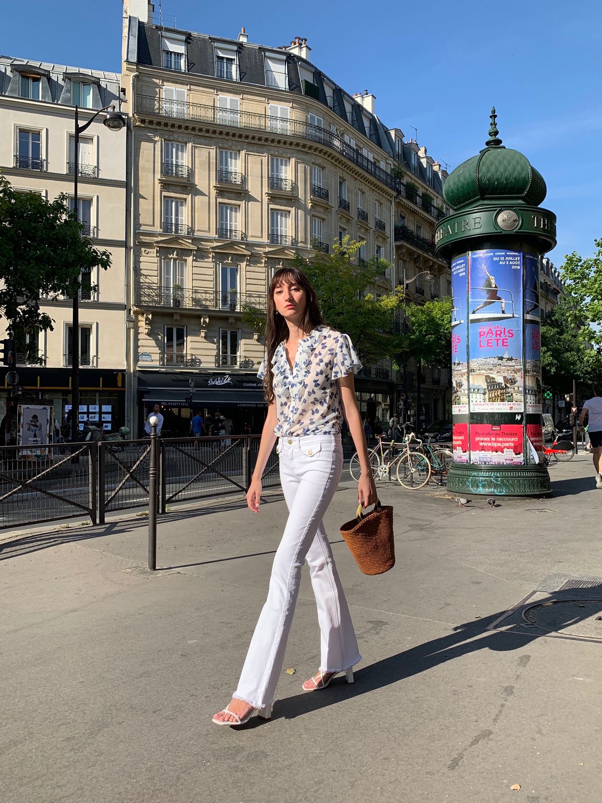Zalando top and jeans, Loeffler Randall woven leather handbag