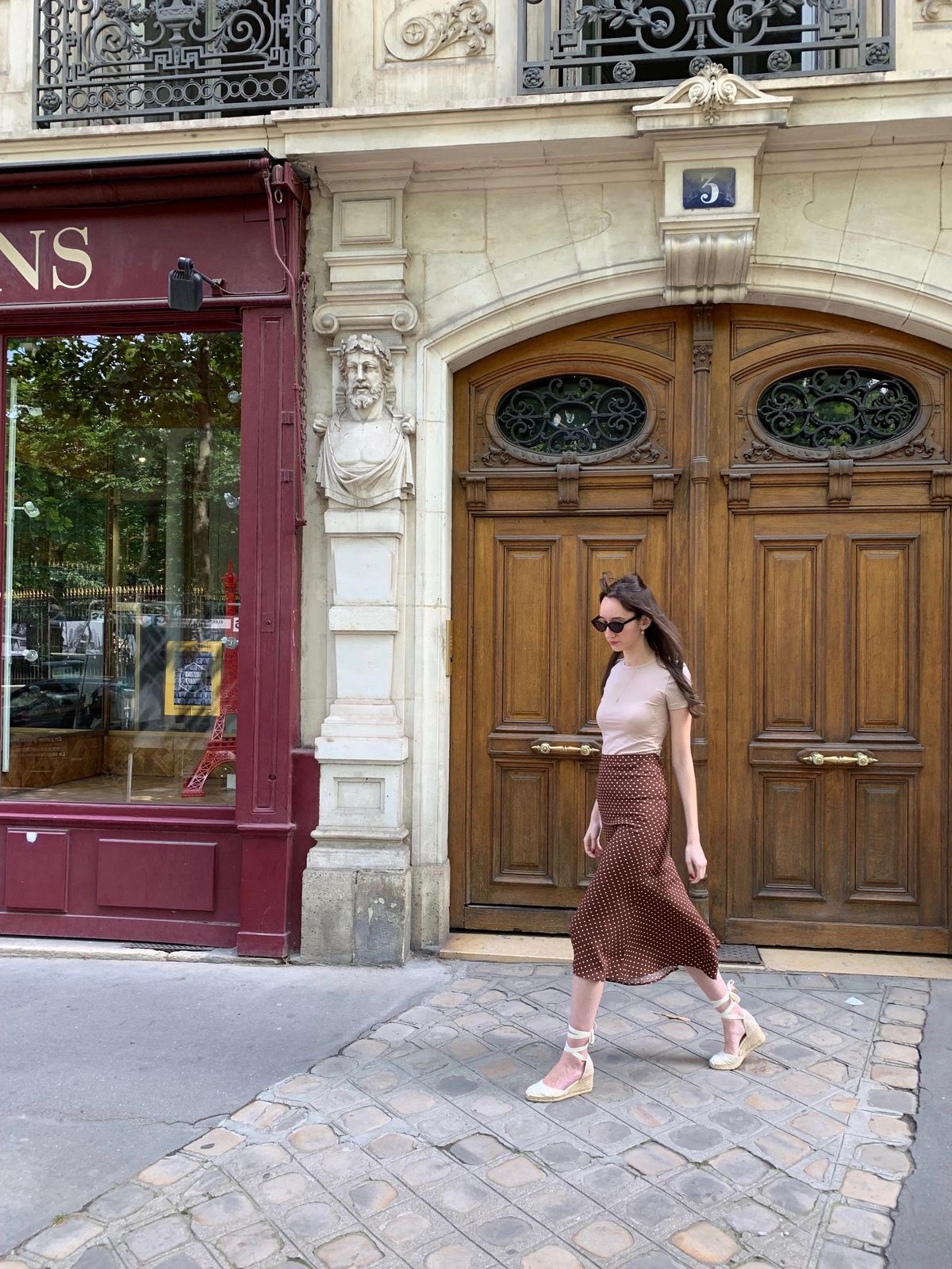 Reformation skirt, H&M top, Castaner espadrilles