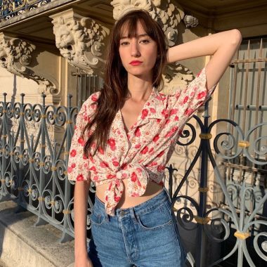 Victoria Petersen wearing a Vintage Floral Top in Paris by Petite Chineuse